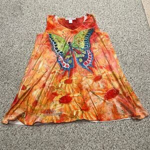 Leoma Lovegrove Florida Butterfly Sleeveless Swing Tunic Top XL Boho Artsy